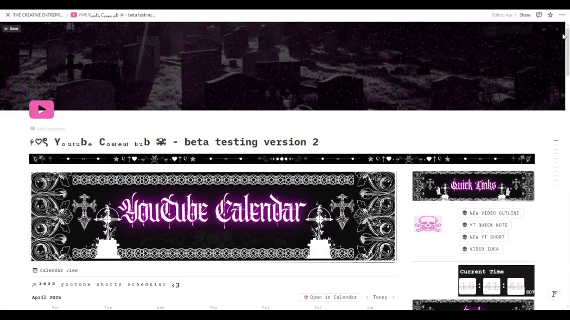۶♡ৎ YouTube Hub Planner Notion Template ‹𝟹